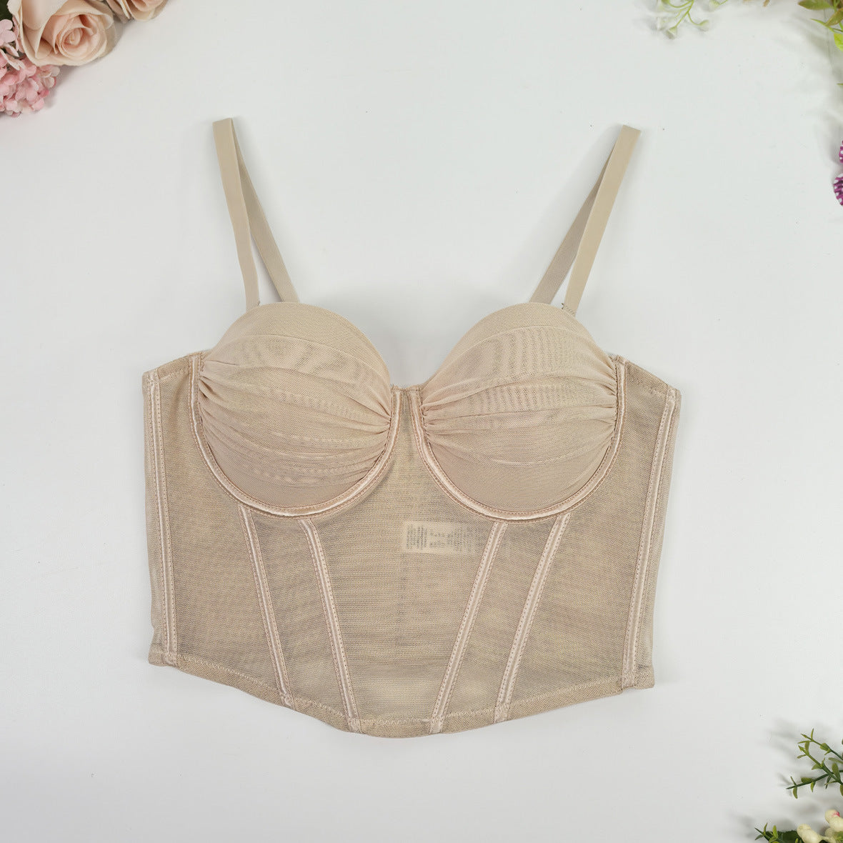 French Lace Mesh Backless Boned Bustier Top