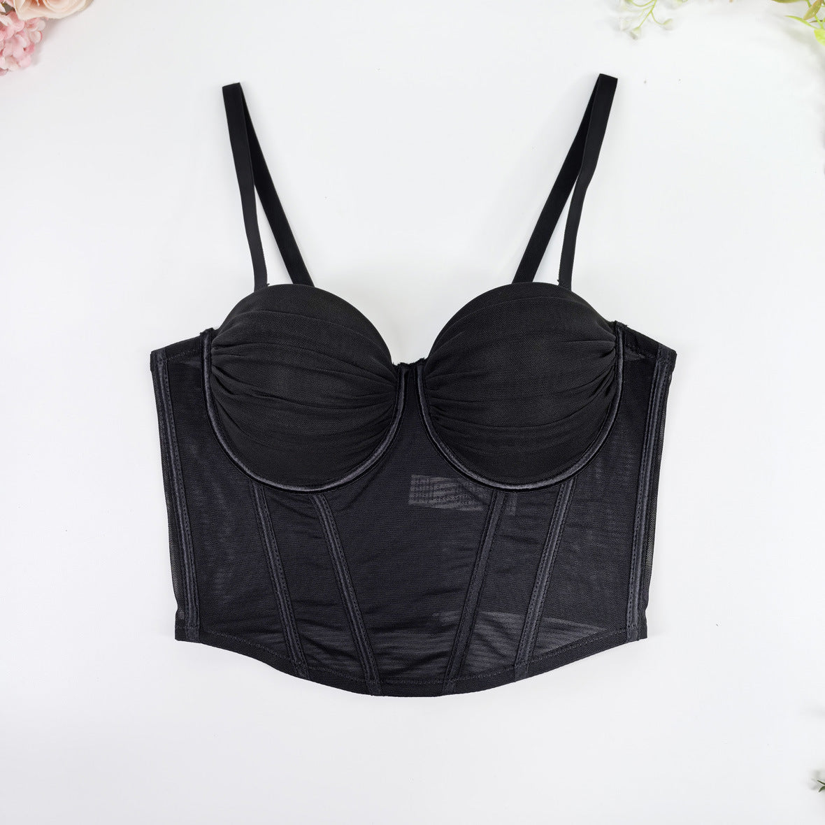 French Lace Mesh Backless Boned Bustier Top