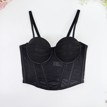 French Lace Mesh Backless Boned Bustier Top