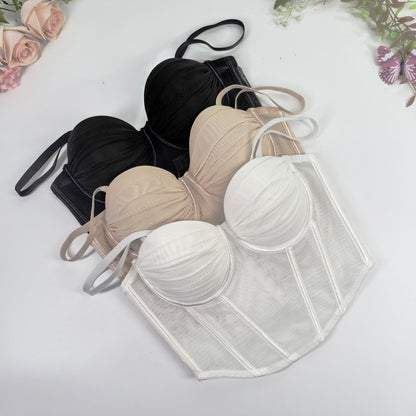 French Lace Mesh Backless Boned Bustier Top