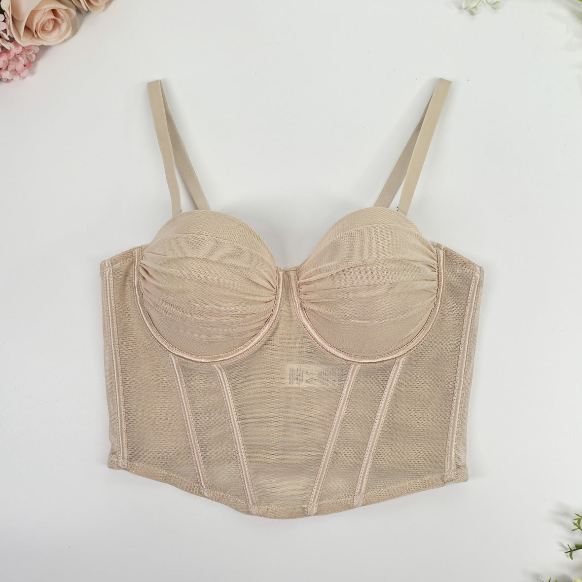 French Lace Mesh Backless Boned Bustier Top